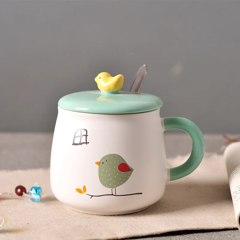 

Countryside style Women Cartoon creative milk coffee mugs breakfast cup cute bird coffee milk Mugs