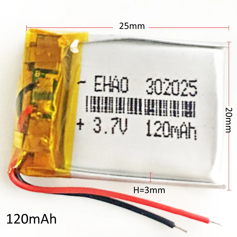 5 pcs 3.7V 120mAh Lithium polymer Lipo Rechargeable Battery 302025 032025 For MP3 GPS Bluetooth speaker bluetooth headset camera