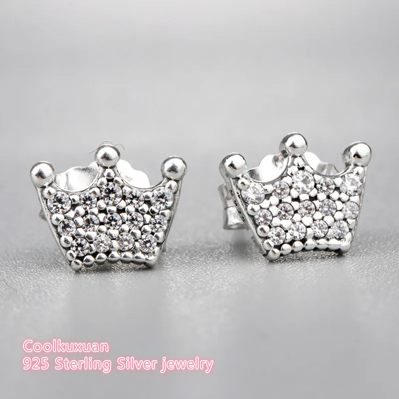

Spring Original 925 Sterling Silver Enchanted Crowns Stud Earrings, Clear CZ Fashion Earrings for Women Fine Jewelry Gift