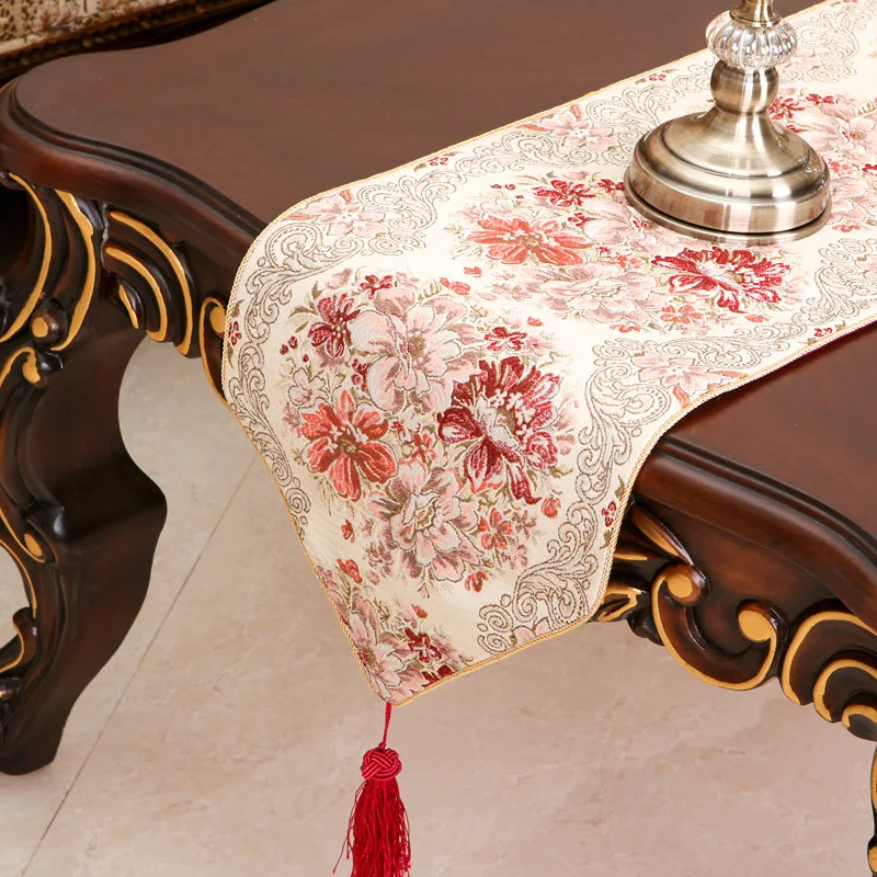 European style table runner luxurious camino de mesa gold silk embroidery cloth runner dining room table flag chemin de table