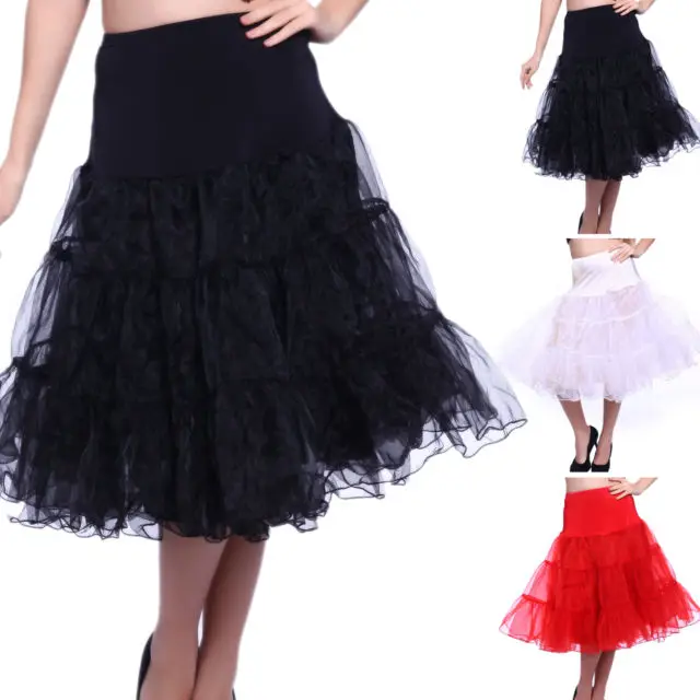 

Black Red White 65cm Rockabilly Long Weeding dress Petticoat Tulle Costume Underskirt