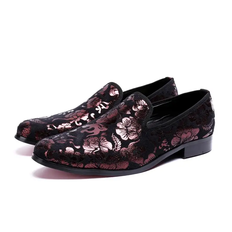 

Italian Shoe Men Genuine Leather Slip On Loafers Red Floral Wedding Dress Shoes For Men Evening Party Sapato Social Shoes Male