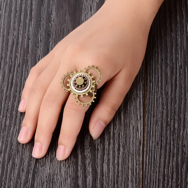 4cm Large Ring Face Mixed Vintage Colors Gear Parts Designed Adjustable Steampunk Mechancal Ring