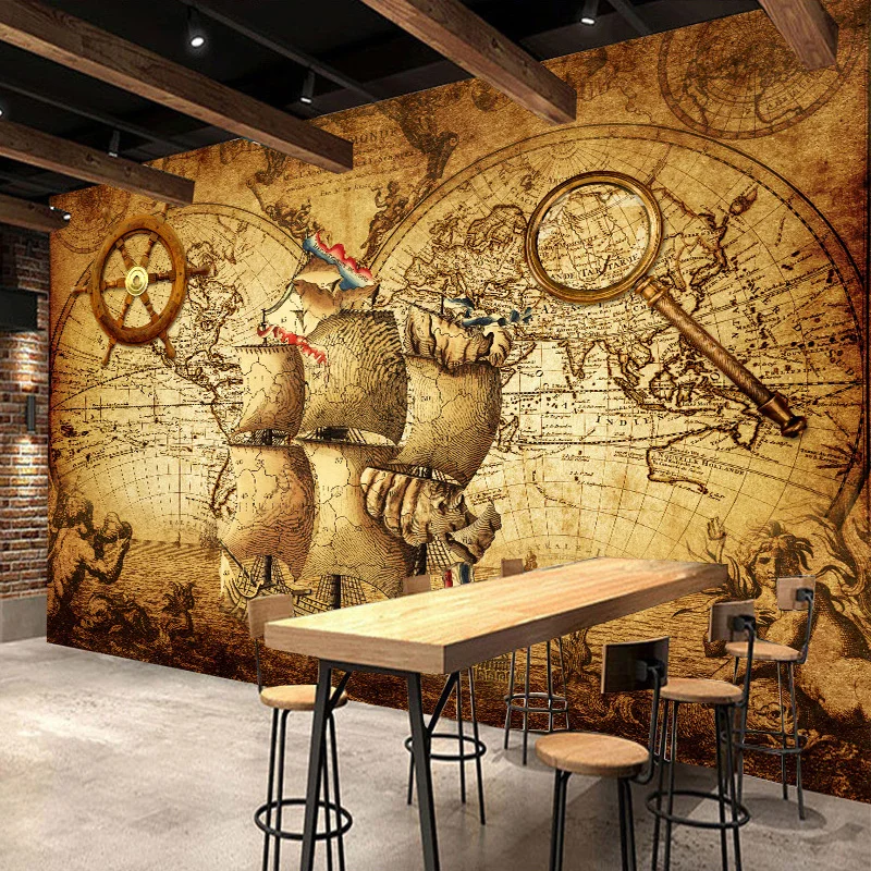 Retro Nostalgia Poster 3D Room Wallpaper Custom Mural Non-woven Wall Paper Decor Navigation Sailing World Map Mural Paintings