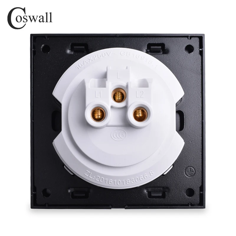 Coswall Crystal Glass Panel Push On / Off 1 Gang 2 Way Passage Pass Through Stair Wall Light Switch Switched Blue Backlight