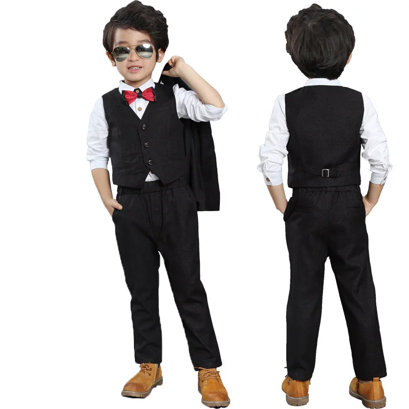 Flower Boys Formal Suit Wedding campus student Performance Dress Gentleman Kids Blazer Vest Pants Bowtie 4Pcs ceremony Costumes