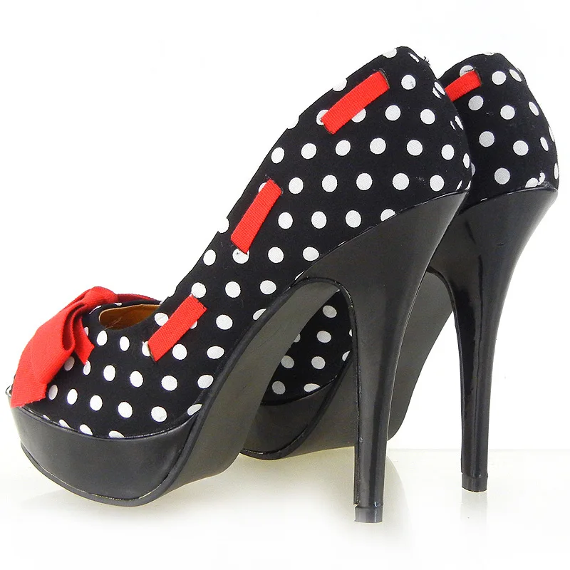 LF30421 New Womens Peeptoe Polka Dots Bow Stiletto Platform High Heels Pumps Court Shoes