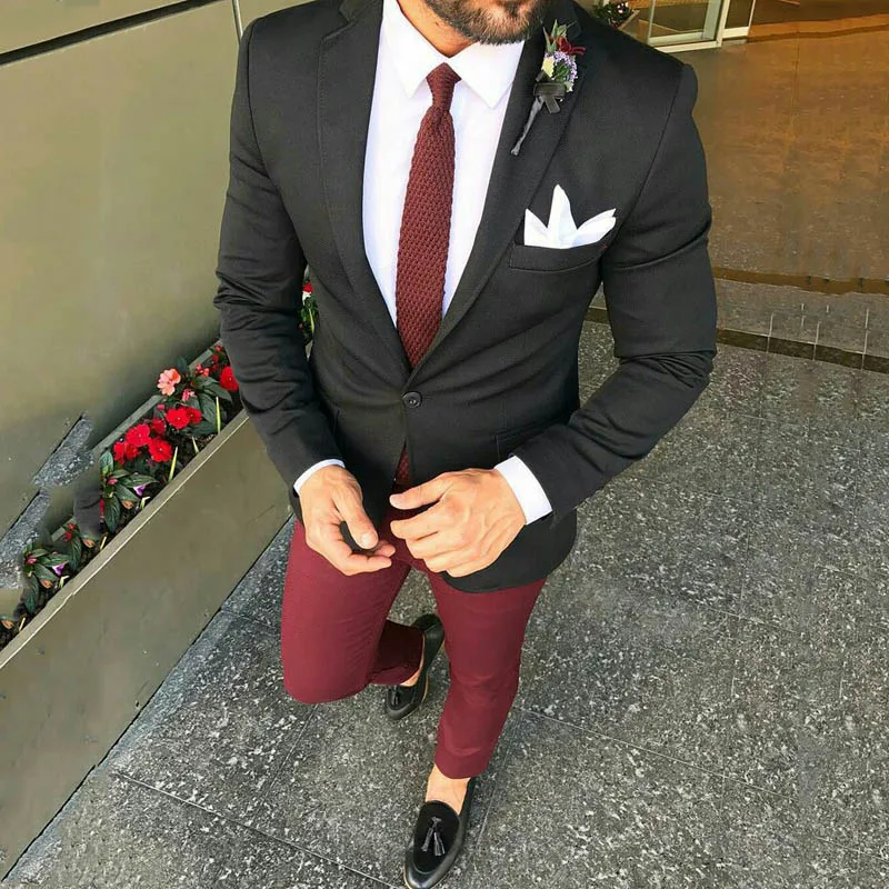 

Latest Coat Pant Designs Black Men Suits Blazers Casual Groom Wedding Tuxedos Slim Fit Bridegroom Wear 2piece Evening Prom Party