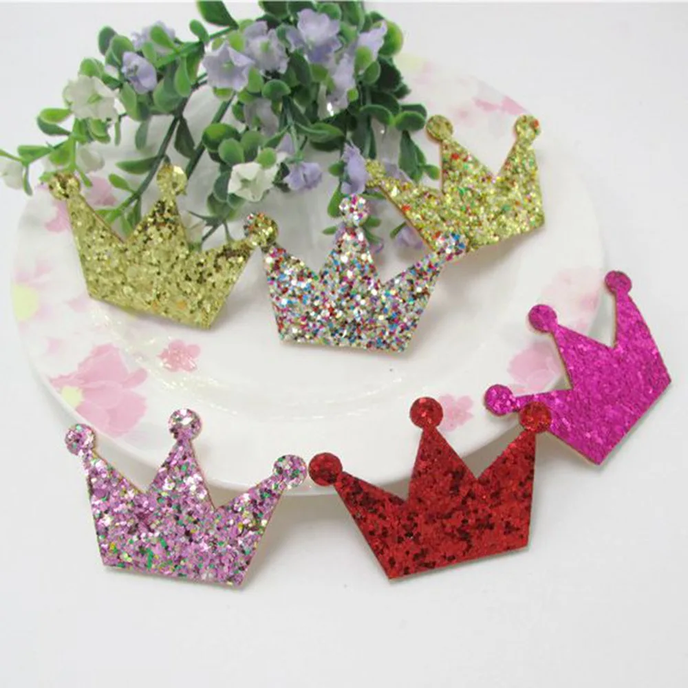 50pcs/lot glitter Crown padded applique Crafts for headwear hairbands ornament dress decoration DIY accessories 5.5*3.5