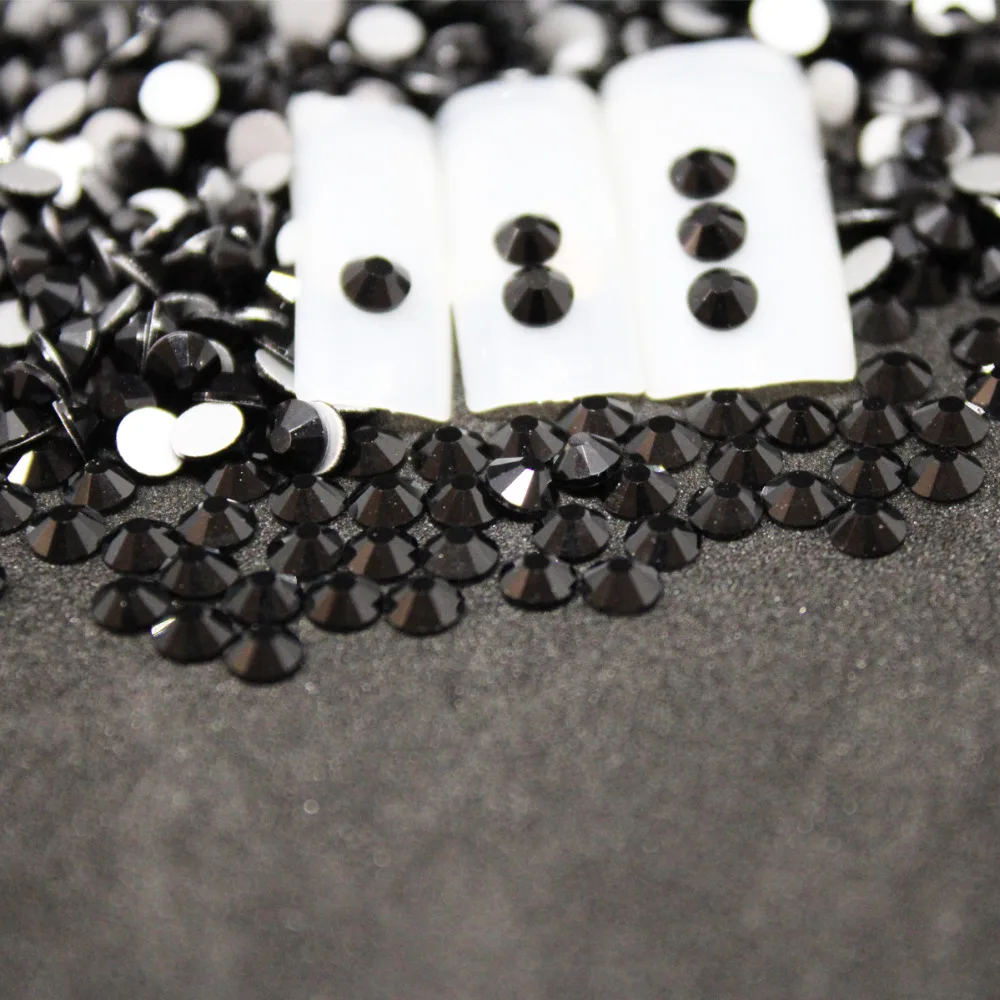 1440 pcs/Pack SS3-SS10 Jet Black Nail Art Decorations Rhinestones For 3d Charm Glass Flatback Non Hotfix DIY Nails Decorations