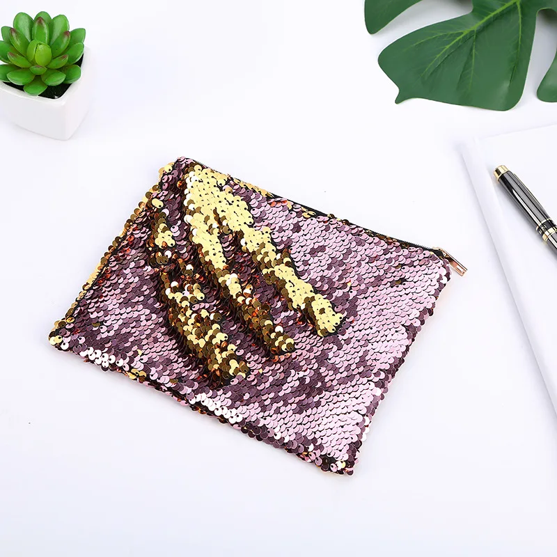 Women Fashion Handbags Mermaid Sequin Makeup Bag Reversible Double Color Glitter Cosmetic Bag Lazy Makeup Zipper Pouch Wholesale