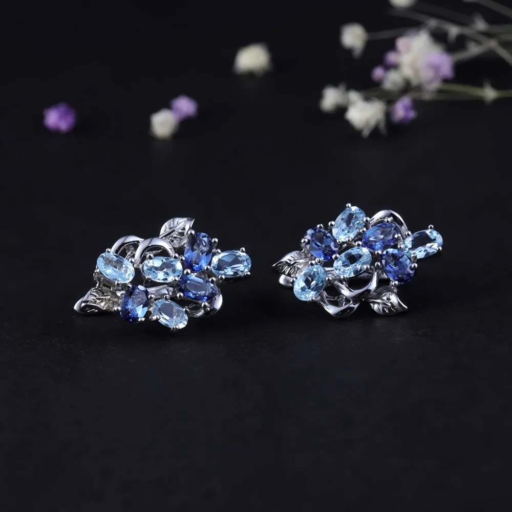 Gem's Ballet Natural Sky Blue Topaz Mystic Quartz Flower Stud Earrings 925 Sterling Silver Earrings For Women Fine Gift