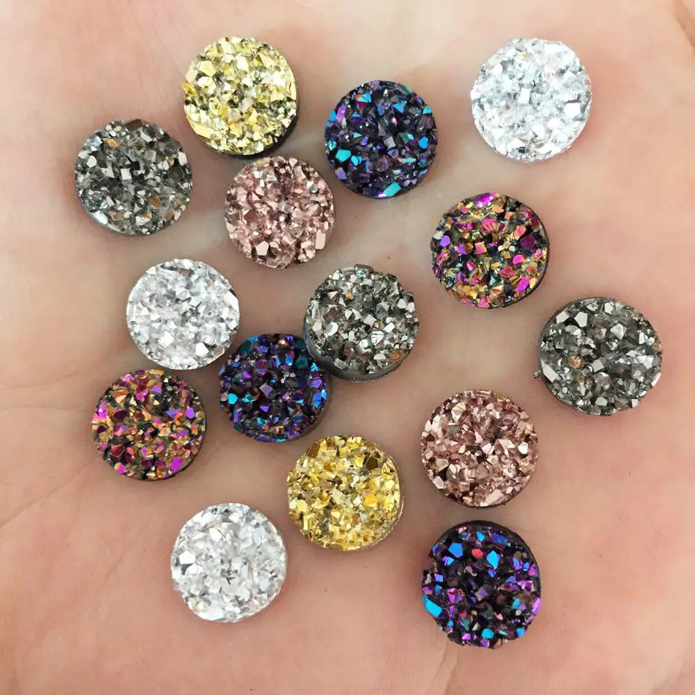 80pcs AB Resin Bling Irregularity surface Ore crystal 10mm Round flatback rhinestone Ornament DIY Wedding appliques craft SW88*2