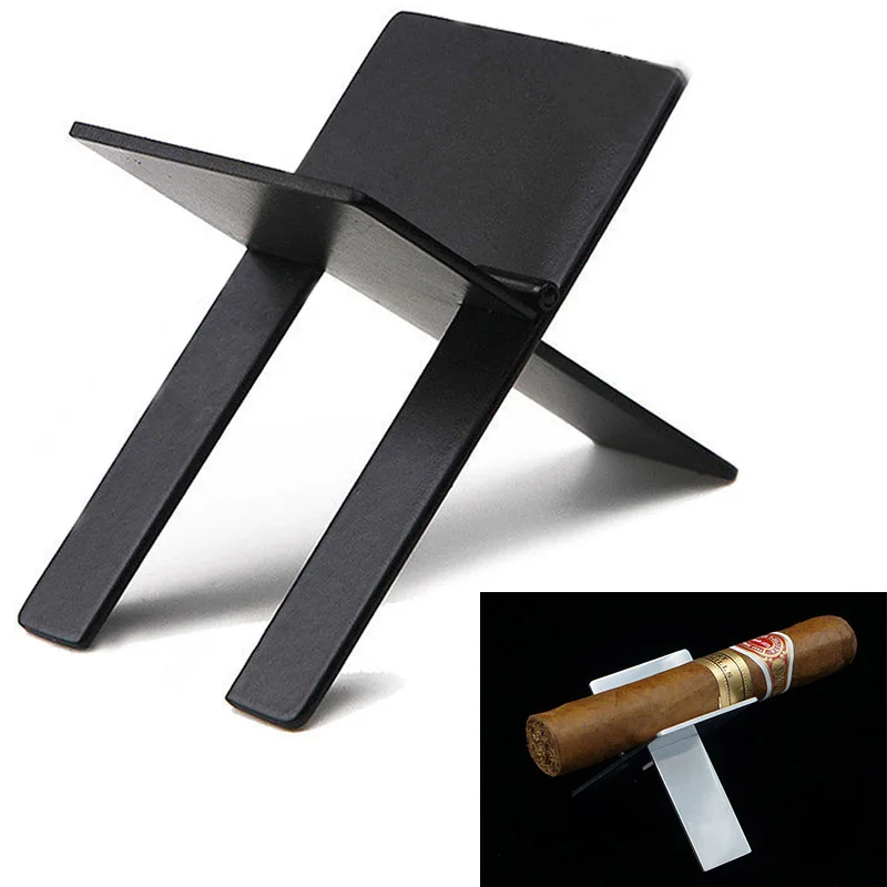 JX-LCLYL New Classic Black Alloy Foldable Cigar Cigarette Holder Ashtray Showing Stand