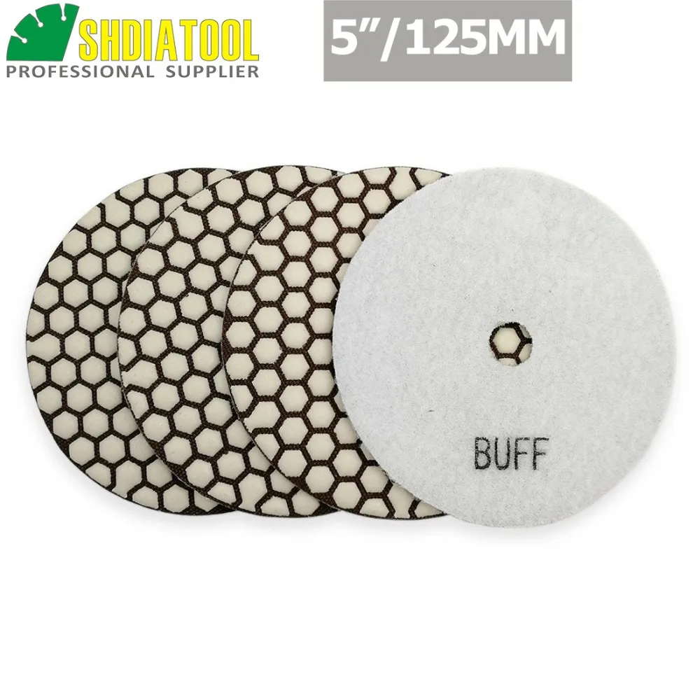 

SHDIATOOL 4pcs 5"#WBUFF B Diamond dry polishing pads 125mm Sanding Disc For Granite Marble Stone