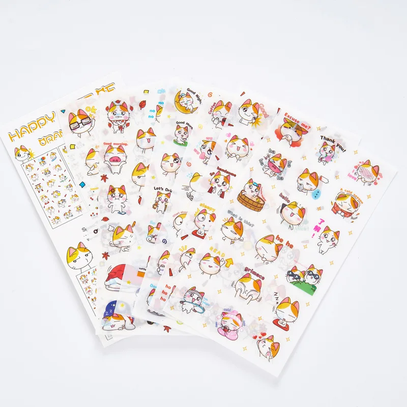 6 Sheets /Pack Happy Life Of Orange Cat Adhensive Stickers Notebook Album DIY Decoration Stickers Stick Label Kids Stationery