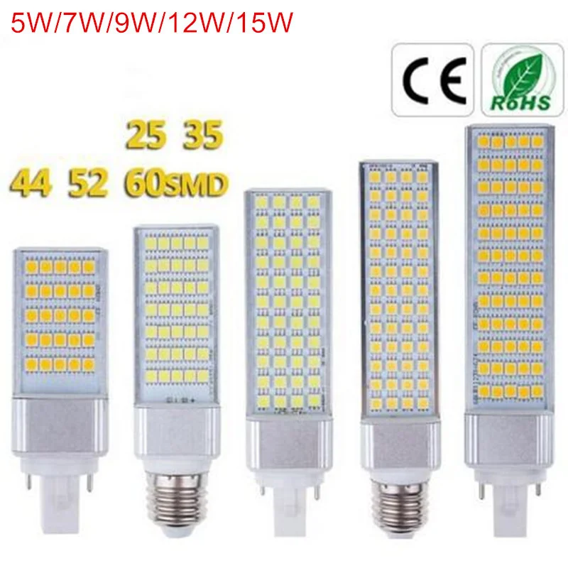 G24 LED Bulbs 5W 7W 9W 12W 15W E27 LED Corn Bulb Lamp Light SMD 5050 Spotlight 180 Degree AC85-265V Horizontal Plug Light