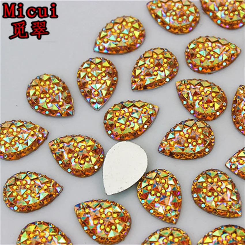 Micui 100PCS 10*14mm AB Color Drop Resin Rhinestones Crystal Flatback Beads Scrapbooking Crafts Clothing Accessories MC610