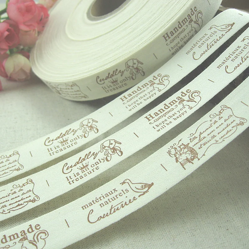 Booksew Zakka Cotton Label Lovely Animals and Words Pattern 2CM Width 100% Cotton Ribbon Sewing Clothing Shoes Bags