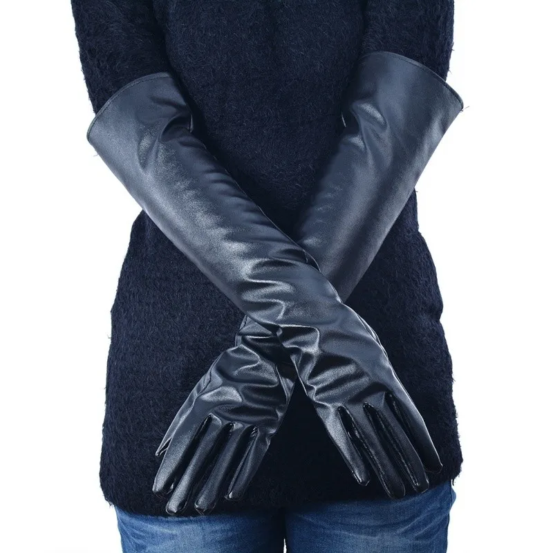 Women\'s Faux Leather Elbow Gloves Winter Long Gloves Warm Lined Finger Gloves New YP9