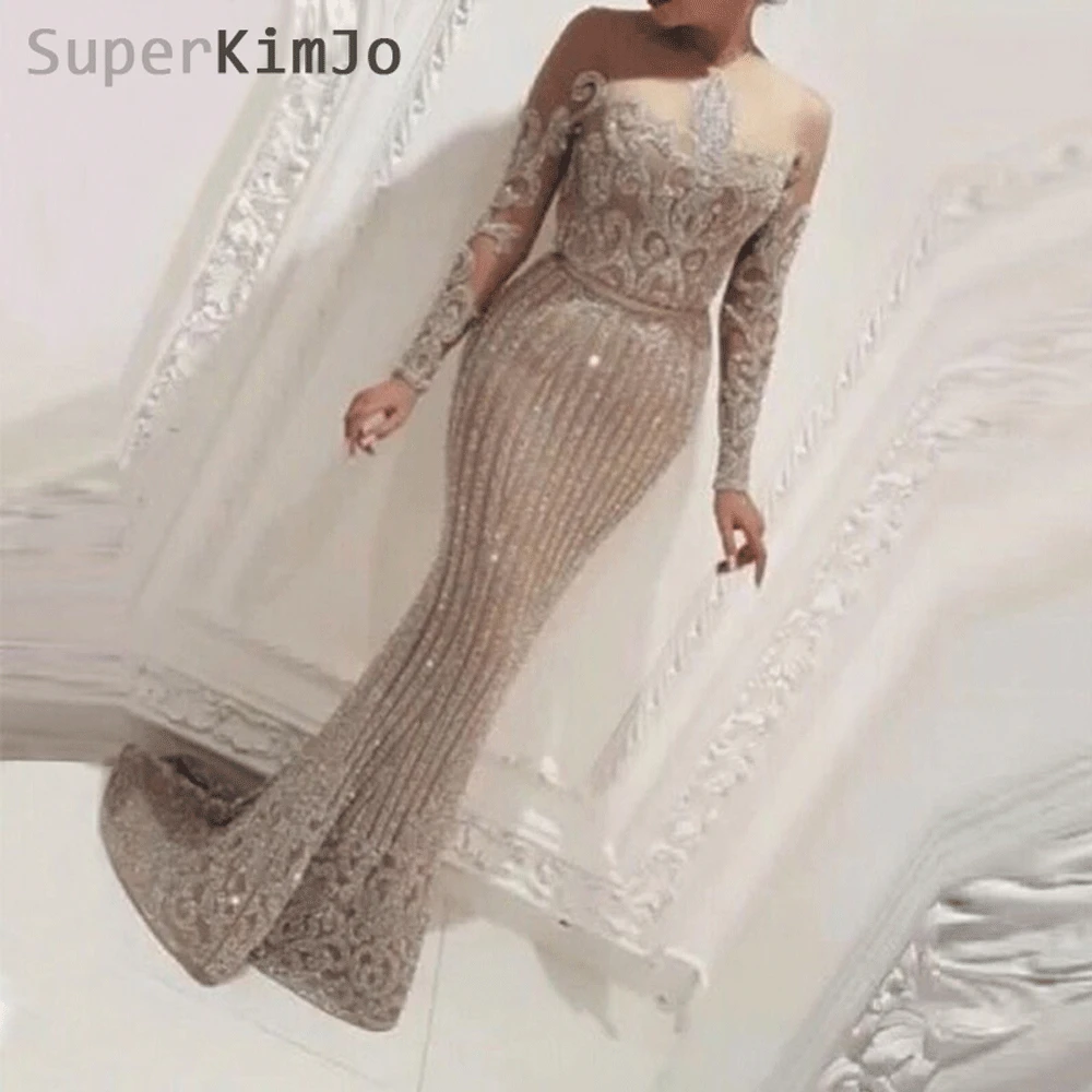 SuperKimJo Mermaid Long Sleeve Evening Dresses 2022 Robe De Soiree Sparkly Elegant Sexy Evening Gown Vestidos De Fiesta 2023