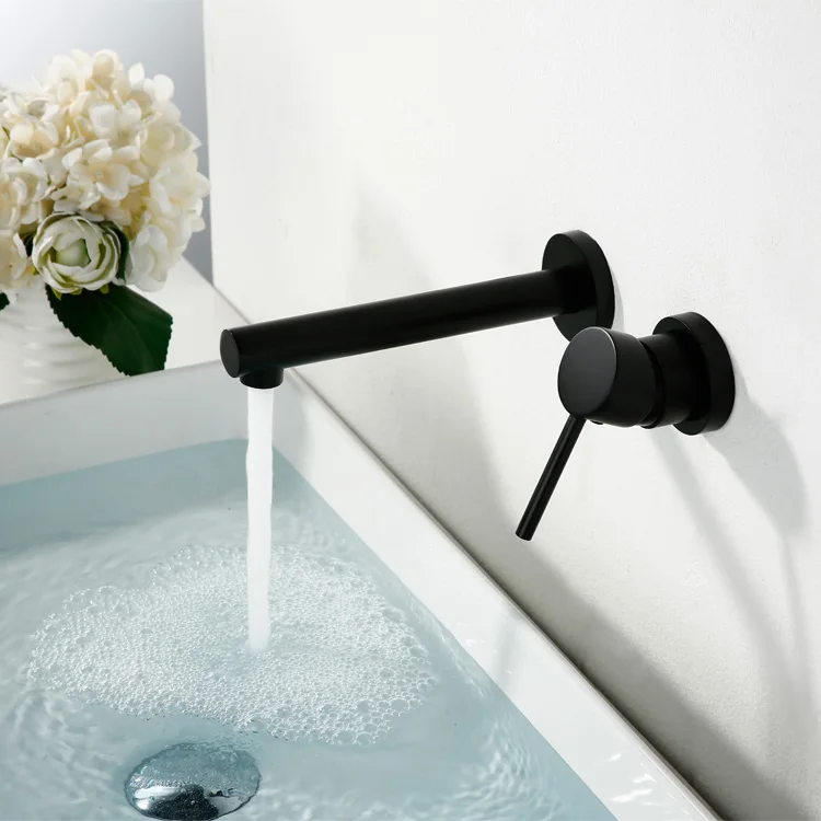 Matt Black Solid Brass Bathroom Basin Faucet  Wall mounted Faucet single handle basin mixer 360 degree rotating Luxury sink taps