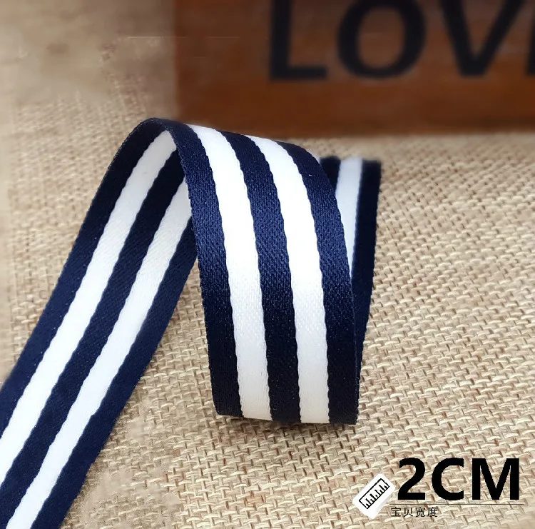 20 mm bedrucktes marineblau-weiß gestreiftes Ripsband zum Selbermachen, handgefertigt, zum Nähen, für Kleidung, dekorativer Gürtel, Geschenkverpackung (1 Meter/Los)