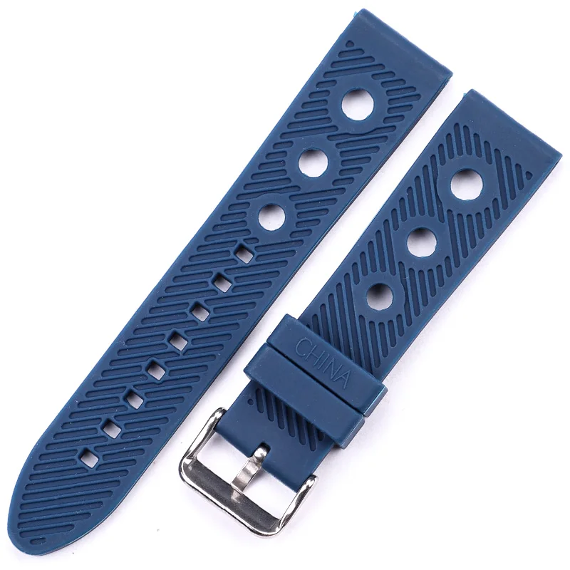 Silicone Watch Band Bracelet 22mm Black Blue Women Men Rubber Watch Strap Stainless Steel Polished Pin Buckle