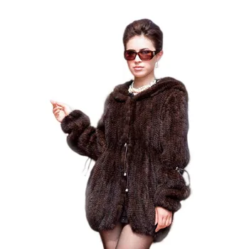 מעיל פרווה לנשים מעיל פרווה דק לסרוג מעיל במקטע ארוך אפילו מעיל פרווה כובע