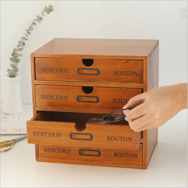 

Original wooden box in retro style, storage boxes, table cabinet, cosmetics storage box Home decoration