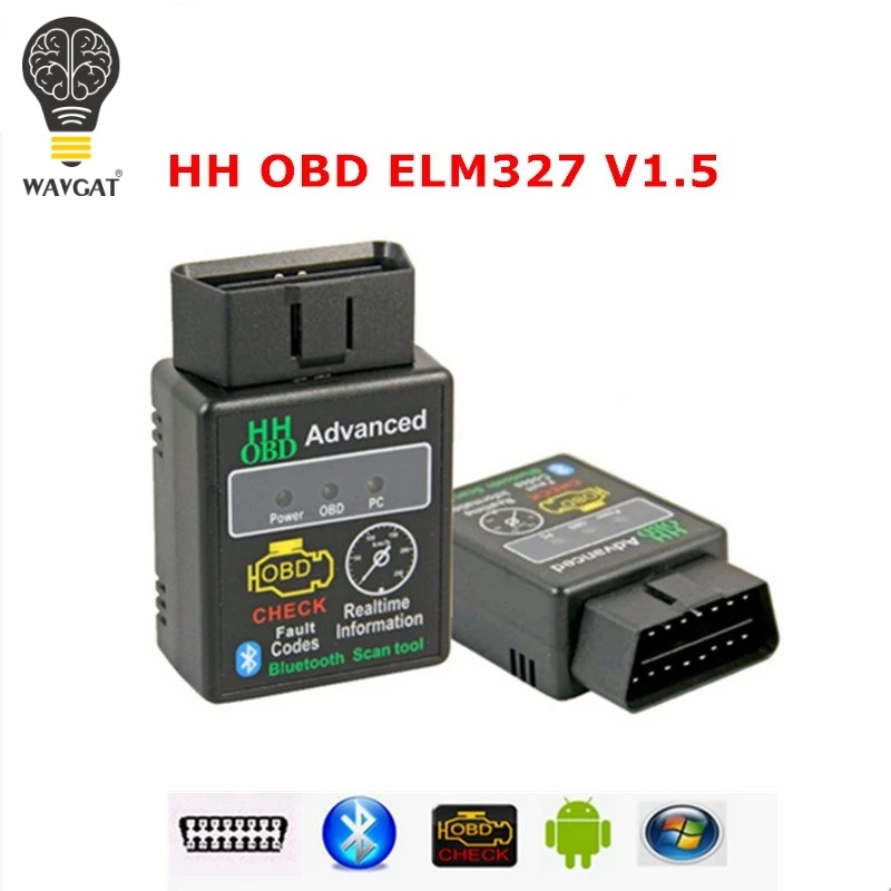 WAVGAT Chip 25K80 Version 1.5 ELM327 HH OBD Advanced OBDII OBD2 bluetooth adapter Mini ELM 327 Auto CAN Wireless Adapter Scanner