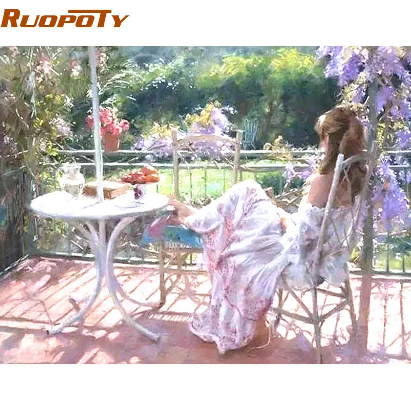 

Набор для рисования по номерам RUOPOTY, красивая женская картина, ручная роспись маслом на холсте для украшения стен дома