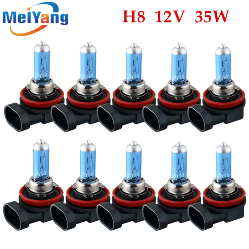 

10pcs H8 35W Halogen Bulbs super white Headlights fog lamps light running Car Light Source parking 12V High Power day auto