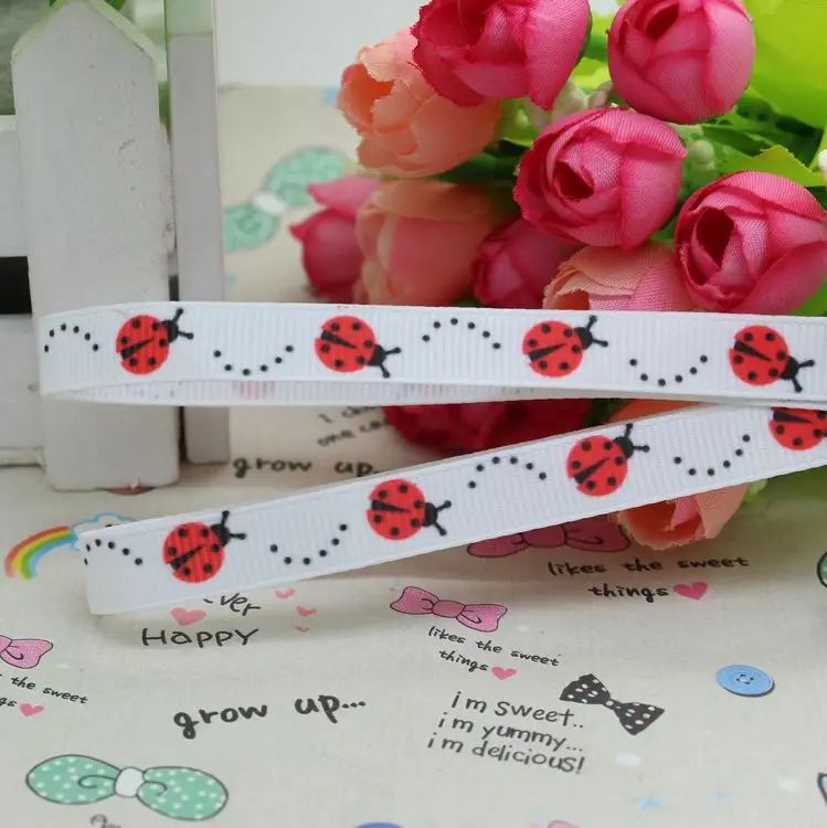 3/8\'\'  Ladybug watermelon printed grosgrain ribbon hair bow headwear party decoration wholesale OEM 9mm D153