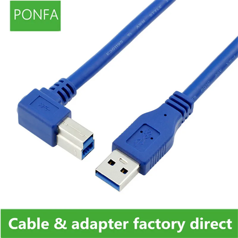 90 Degree Right Angled USB 3.0 A Male AM to USB 3.0 B Type Male BM USB3.0 Cable 0.6m 1m 1.8m 2FT 3FT 6FT For printer scanner HDD