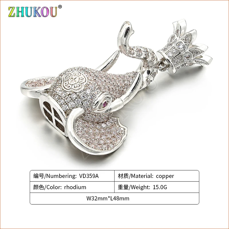 32*48mm Brass Cubic Zirconia Elephant Charms Pendants DIY Jewelry Bracelet Necklace Making, Model: VD359