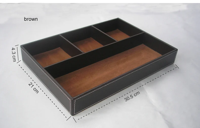 30x21cm wood wooden leather desktop office file stationery sundries accessories pen tray holder organizer box case brown 299B