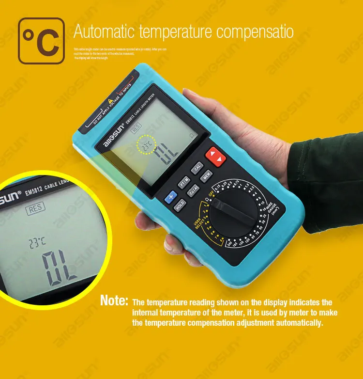 Imagem -04 - Medidor de Comprimento do Cabo Digital Digit Display Compensação Automática de Temperatura 20 Pre-conjunto Wire Gauge Todos os Sol Em5812 Moderno