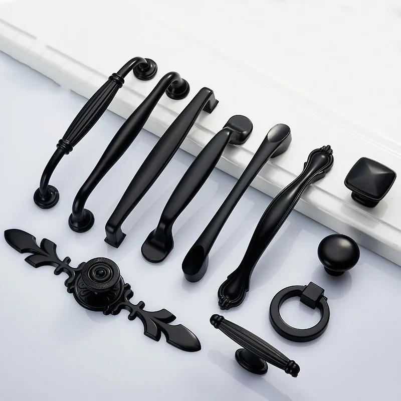 JD American  Zinc Alloy Matte Black Handle Cabinet Closet Door Handle Modern Minimalist Drawer Door Handle Furniture Hardware