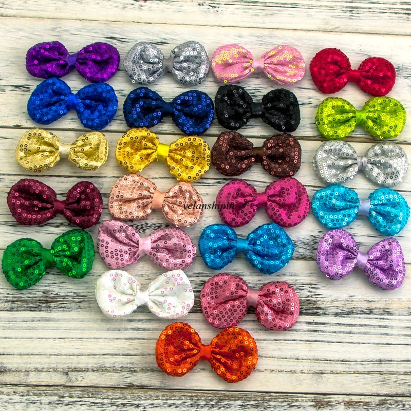 10pcs/lot 3.5 Inch Embroidery Sequin Hair Bow Clips For Kids Heads Flowers Flat Back Hair Ties For girsl Headbow DIY Accessories