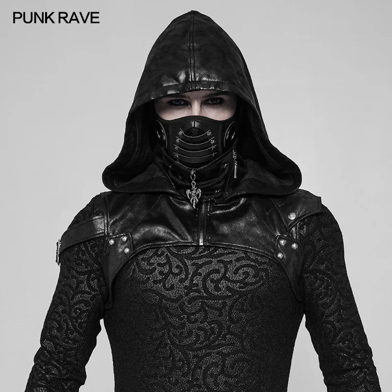 

Punk Rave Rock Unisex Steampunk Black Pu Leather Party Cospaly Hat Hooded Accessory Gothic Performance WS275