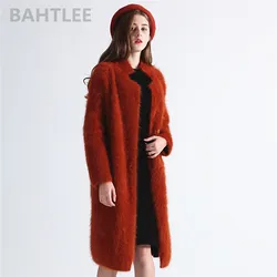 BAHTLEE-Women's Long Winter Sweater, Angora Rabbit Cardigans, Loose Fashion, Pearl Button Pocket, Very Thick, Keep Warm