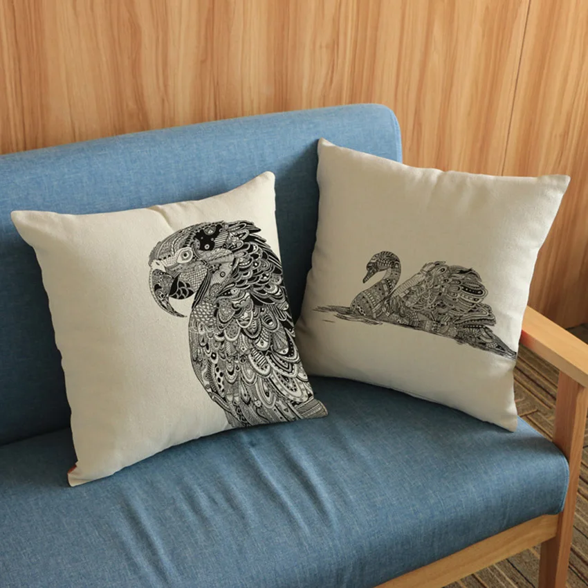 Eagle Pillows Home Decor Black Sketch Tatoo Stylish Birds Nightowl Hawk Swan Cushion Cover High Quality Sofa Pillow Case 45x45cm