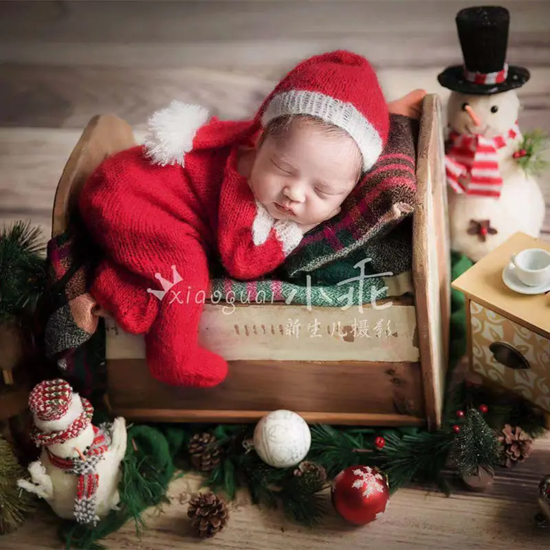 Newborn baby Christmas romper photography props,handmade mohair outfits for photo shoot