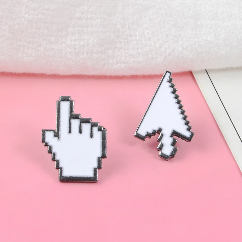 Computer cursor pixel white window arrow mouse symbol arrow gesture BROOCH BADGE shirt Jean Enamel Pin computer gift 2019 NEW