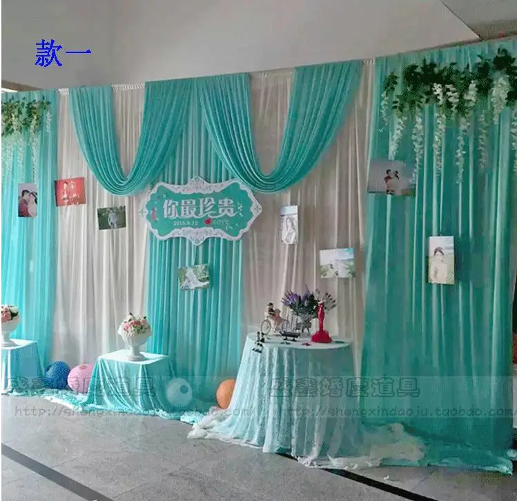 3*6m Wedding Party Ice Silk Wedding Backdrop Curtain With Swag Stage Prop Baby Shower Curtain Backdrop Factory Price