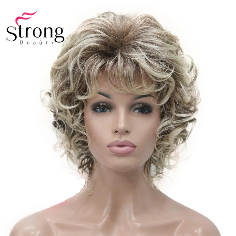 StrongBeauty-peluca corta de cabello sintético, Rizos suaves, rubios, reflejos, opciones de color