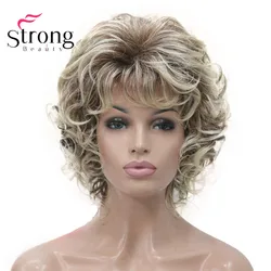 StrongBeauty Kısa Peruk Yumuşak Tousled Bukleler Sarışın Tam Sentetik Peruk RENK SEÇENEKLERI