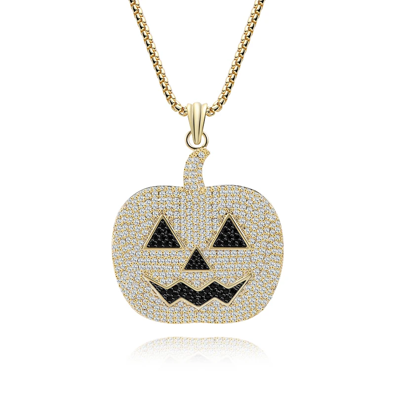 Trendy Fashion Hip Hop Pumpkin Halloween Theme Pendant Necklace Copper Zircon High Quality Neutral Jewelry Halloween Gift