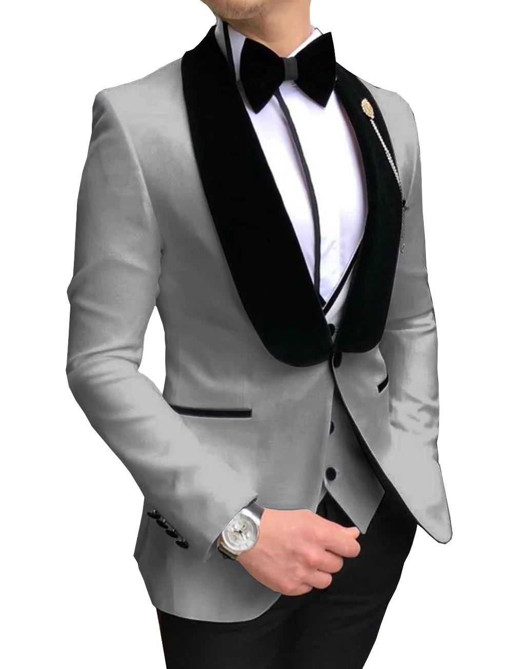 Mens White Suits Slim Fit 3 Pieces Business Jacket Tuxedos Blazer gentleman for Wedding Groom Prom Evening(Blazer+Vest+Pants)